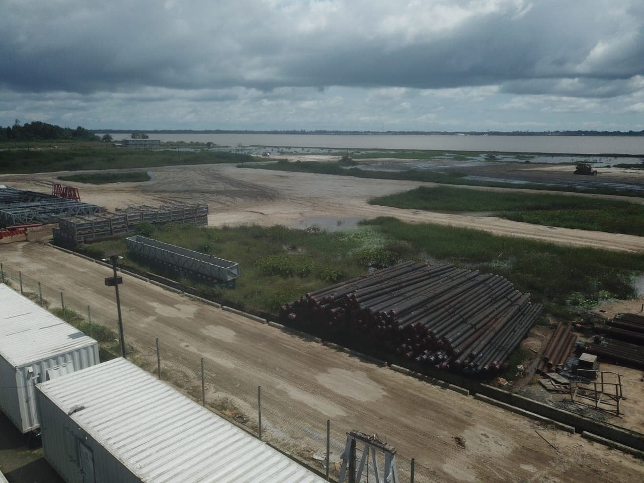 Pipe and valve storage yard at the Atamba location
