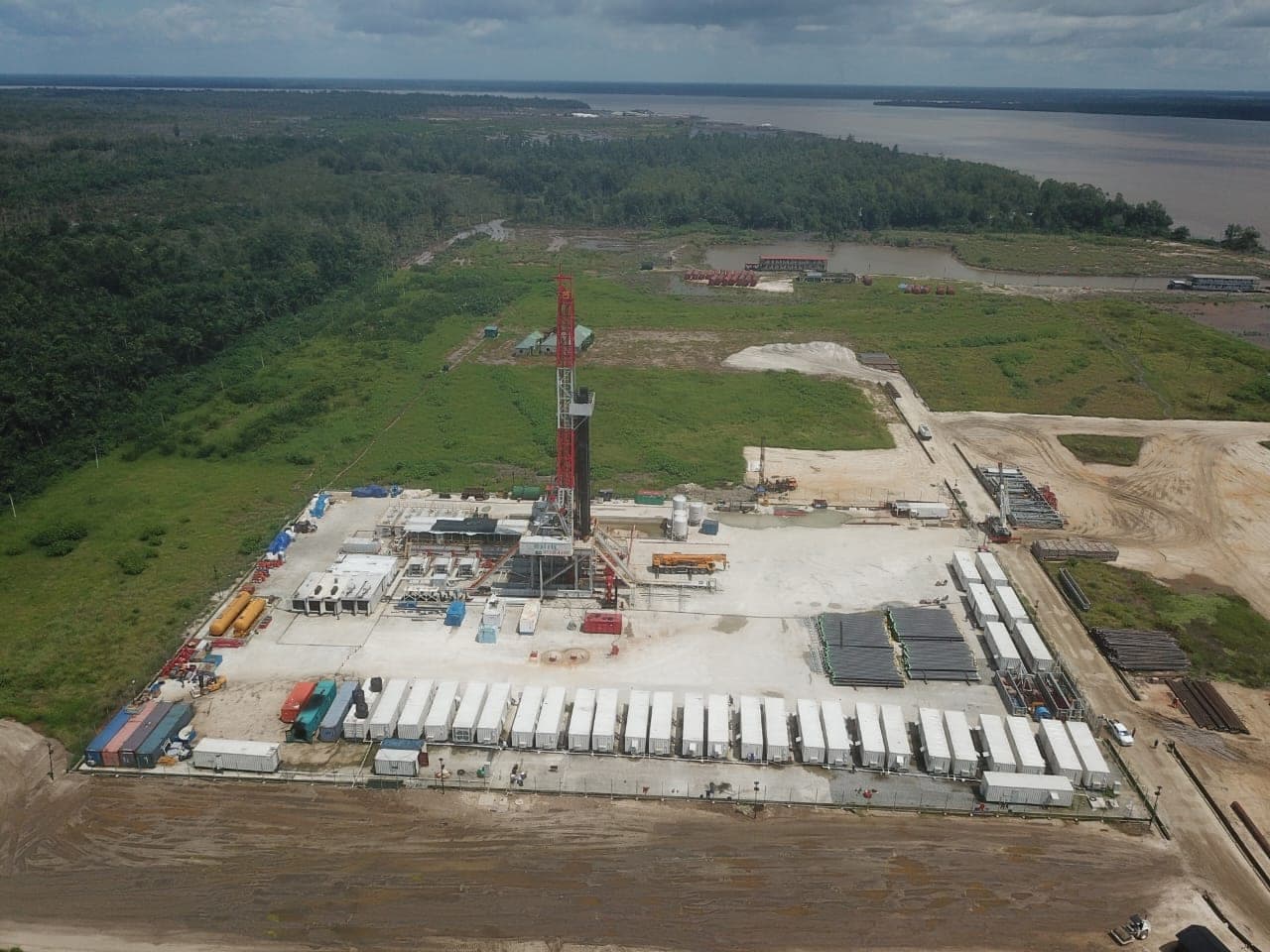Wide aerial view of the Atamba location and the Escravos River